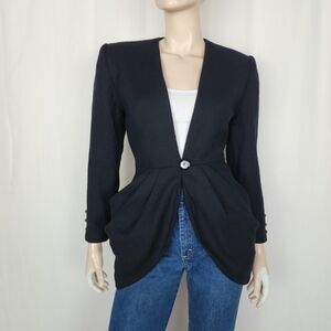 Vtg 80s wool avant garde draped pocket blazer XS